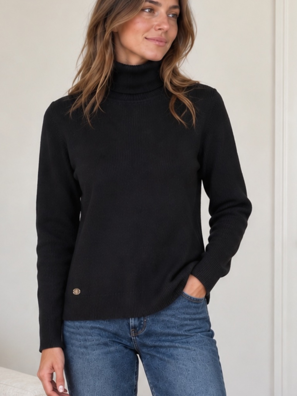 Lauren Ralph Lauren Black Ribbed Turtleneck Sweater XL